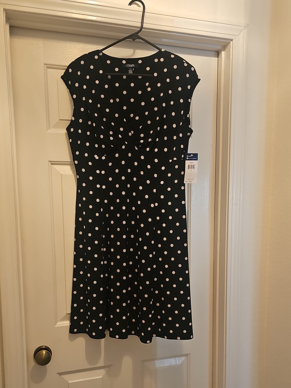 Chaps Black Dress with White Polka Dots